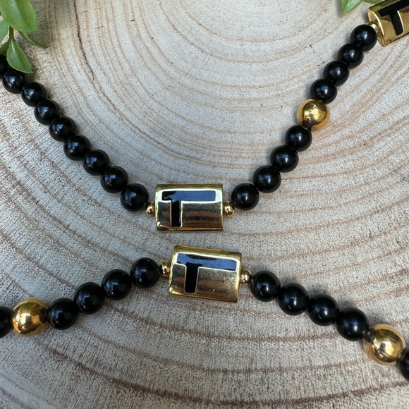 Napier Signed Black and Gold Beaded Long Necklace - Picture 5 of 5